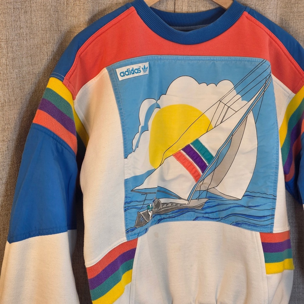VTG Adidas Regatta Sweatshirt Mens S Multicolor Nautical Sailboat 80s Colorblock - Picture 3 of 8